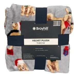 Broyhill Holiday Santa Dog Print Velvet Throw Blanket New Giftable
